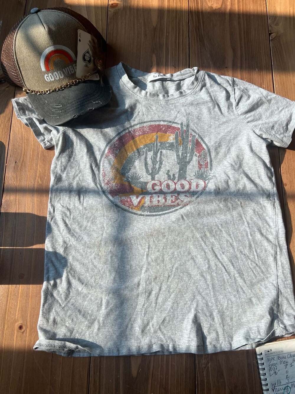 Good Vibes Cactus Graphic T-Shirt and Good Vibe Embellished Hat Set - Picture 2 of 6